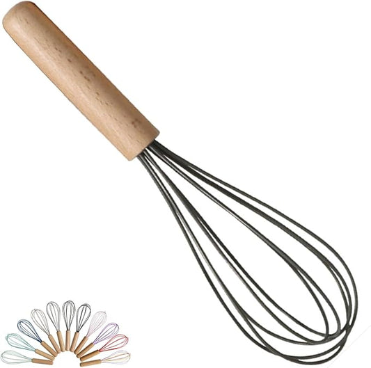 1-Piece Dark Gray Silicone Whisk with Wooden Handle BRIIEC 10-inch Non Stick Balloon Whisk Egg Beater for Pancake Batter, Eggs and Egg Whites, Cake Mix, Blending, Gravy and Sauces