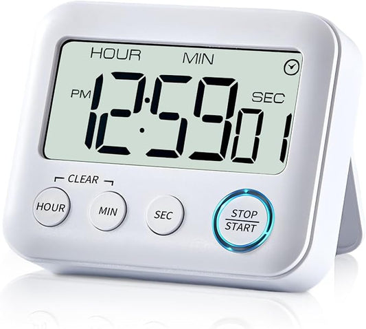 Digital Kitchen Timer Alarm Clock for Cooking, Large LCD Display Multi-Function, Strong Magnetic with Loud Alarm, Digital Timer for Kids,Teachers,Classroom, Exercise or Work (White)