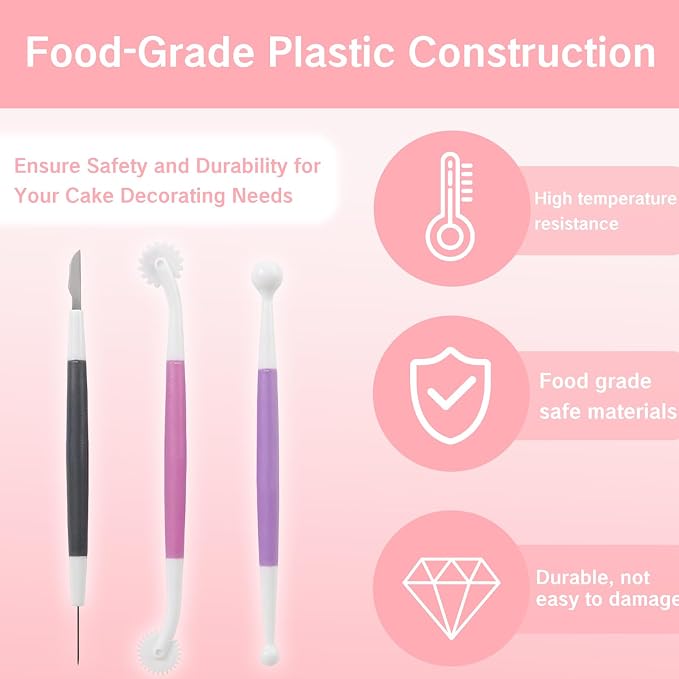 6 Pcs Fondant Tools Set for Professionals Cake Decorating Kit with Standard Ball Tool Quilting Stitching Tool and Cutting Blade Pick Tool for Cake Flower Sculpture Pottery Gum Paste, 18cm