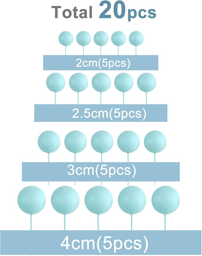 ASTARON 20 Pcs Ball Cake Topper Decorations Mini Balloons Cake Topper Sticks Light Blue Balls Cake Picks Cake Topper Balls Cake Decorations for Wedding Birthday Cake Decorations