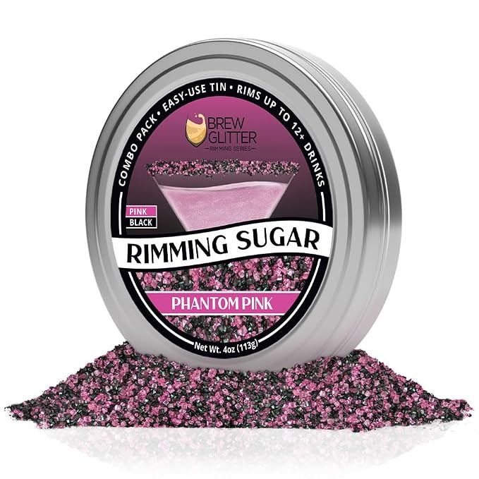 Rimming Sugar - Pink & Black Phantom Pink Mix (4oz 1x Tin) | Cocktail Drink Rimmer for Beverages, Cocktails, Margaritas by Brew Glitter