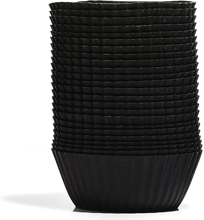 The Silicone Kitchen Reusable Silicone Baking Cup, Non-Toxic, BPA Free, Dishwasher Safe, Regular, Pack of 24, Matte Black