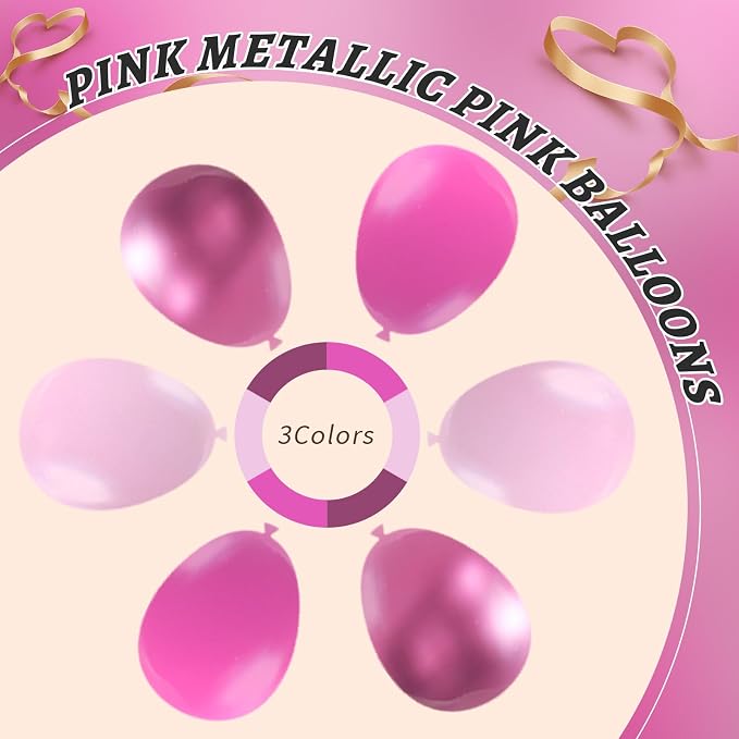 160Pcs Pink Balloons Metallic Pink Balloon,12 Inch Hot Pink Balloons Pink Metallic Pink Latex Balloons for Wedding,Baby Shower,Princess Theme Party Decorations