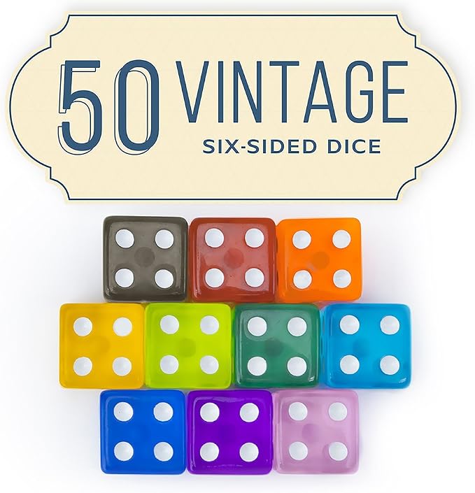 Brybelly Bulk Dice for Board Games, Casino Games & Tabletop RPGs - D6 Standard 16mm Game Dice Pack - Variety, 50 Count
