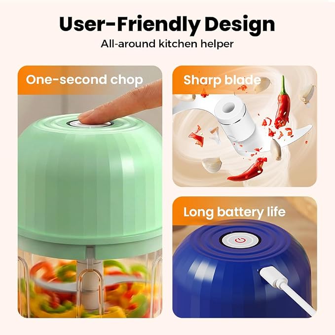 Electric Garlic Chopper, 2026 New Portable Mini Vegetable Chopper, USB Rechargeable Garlic Grinder, Cordless Onion Chopper Food Processor for Garlic Onion Ginger Chili Meat Sauce (Blue)