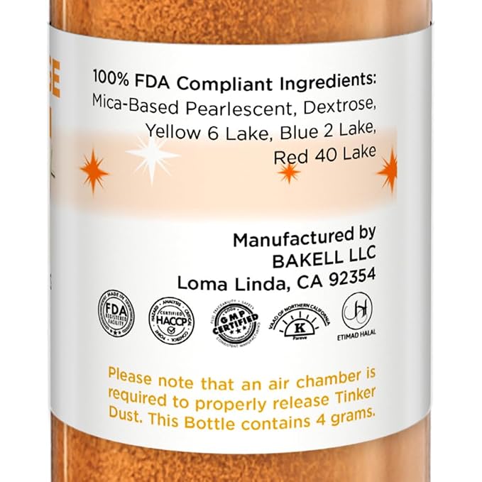Bakell - Pumpkin Orange Tinker Dust (4g, 1x Mini Spray Pump) Edible Glitter for Food, Desserts, and Baked goods!