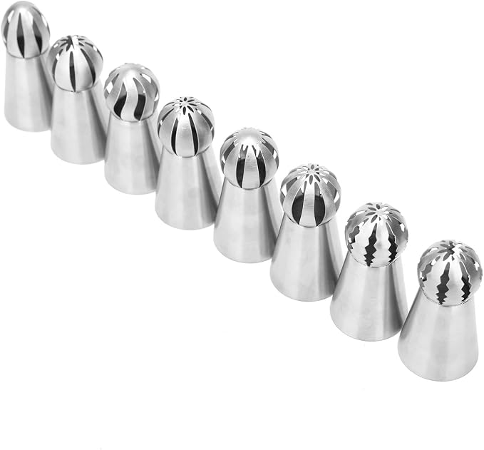 8PCS Russian Piping Tips Set, Stainles Steel Cake Cupcake Decorating Supplies Russian Ball Tips Pastry Nozzle Flower Shaped Frosting Icing Tips Set Baking Tools By Giveme5 (3#)