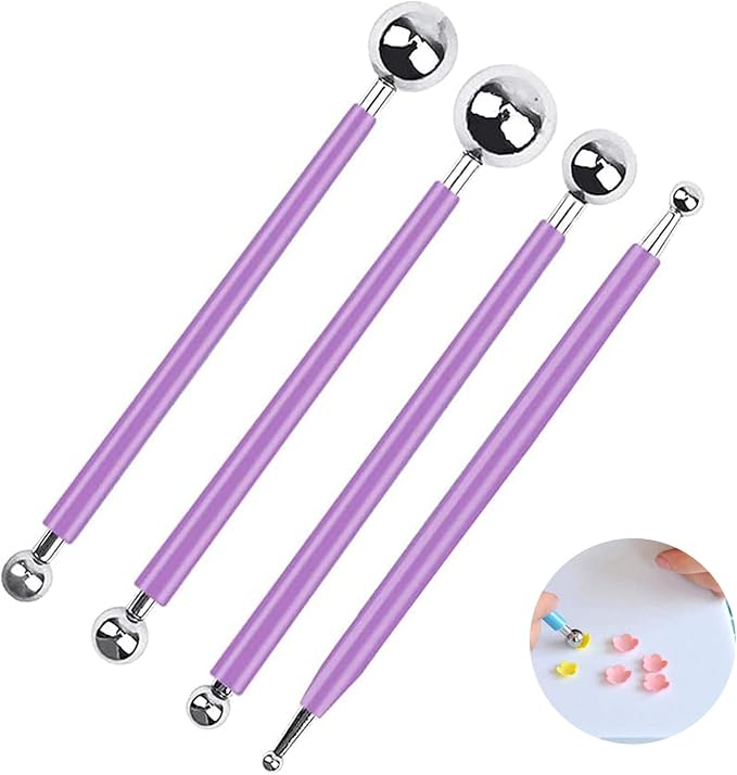 Cake Decorating Metal ball Fondant Tool, Hsxxf 4 PCS Clay Sculpting Tools for Cake Fondant Gum Paste Clay Ceramic Pottery (Purple)