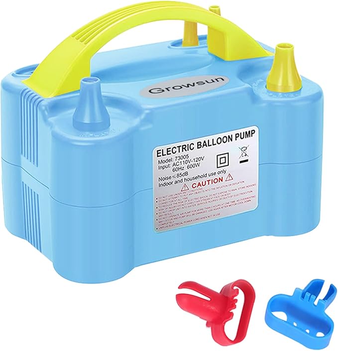 Growsun Electric Balloon Pump Air Inflator Portable Automatic Dual Nozzle Balloon Blower 110V 600W for Birthday Baby Shower Balloons Party Decorations