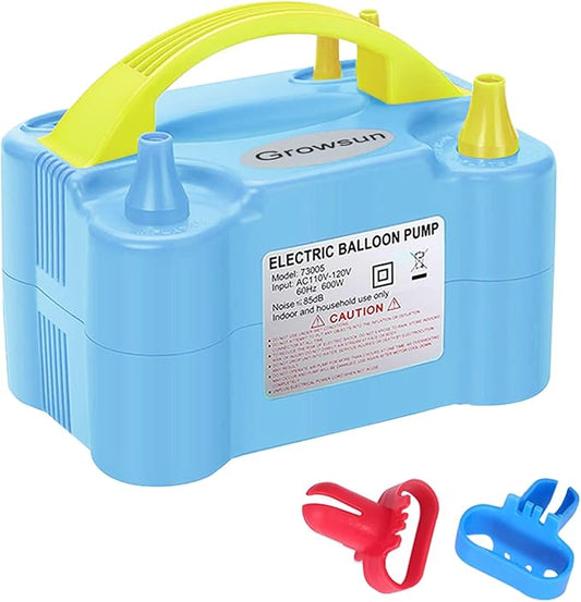 Growsun Electric Balloon Pump Air Inflator Portable Automatic Dual Nozzle Balloon Blower 110V 600W for Birthday Baby Shower Balloons Party Decorations