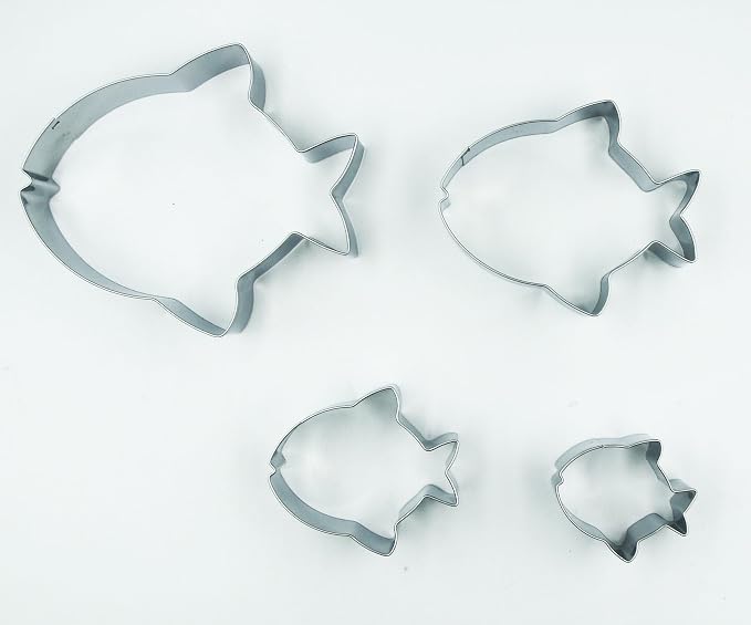 Fish Cookie Cutters Set, 4 PCS Set Fish Shaped Stainless Steel Molds for Cookies,Biscuit,Vegetable,Fruit,Baking Pastries Doughs