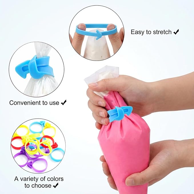 30 Pcs Pastry Bag Ties - Multicolor Silicone Icing Bag Ties -Reusable Piping Bag Ties Decoration Bag Cake and Pastry Supplies Clips Suitable for Cupcakes Cookies and Pastry Seal
