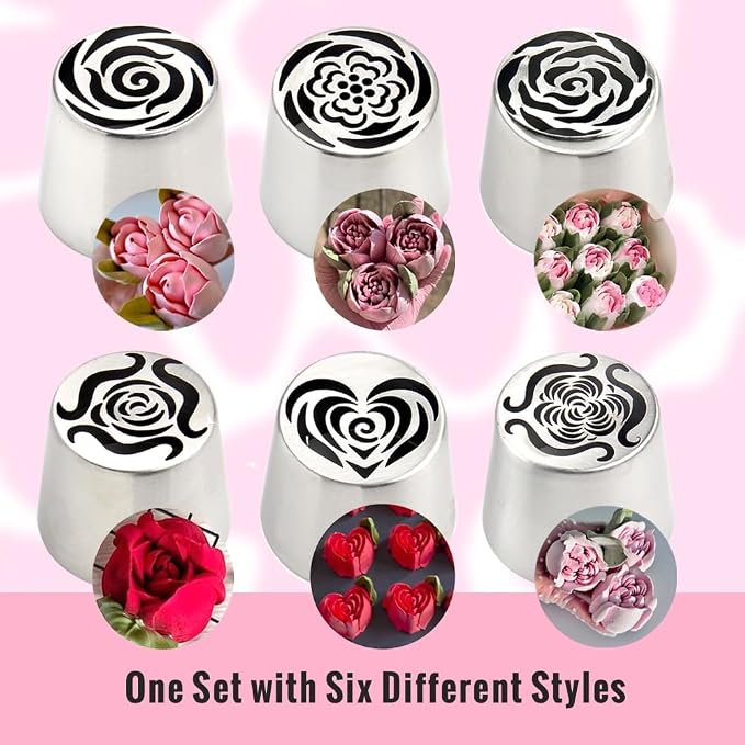Extra Large Russian Flower Piping Tips, Stainless Steel Icing Tips Set, Rose Floral Nozzle for Cake Decorating, Frosting Piping kit for Edible Flowers Cake Decorations, Cake Decorating Supplies