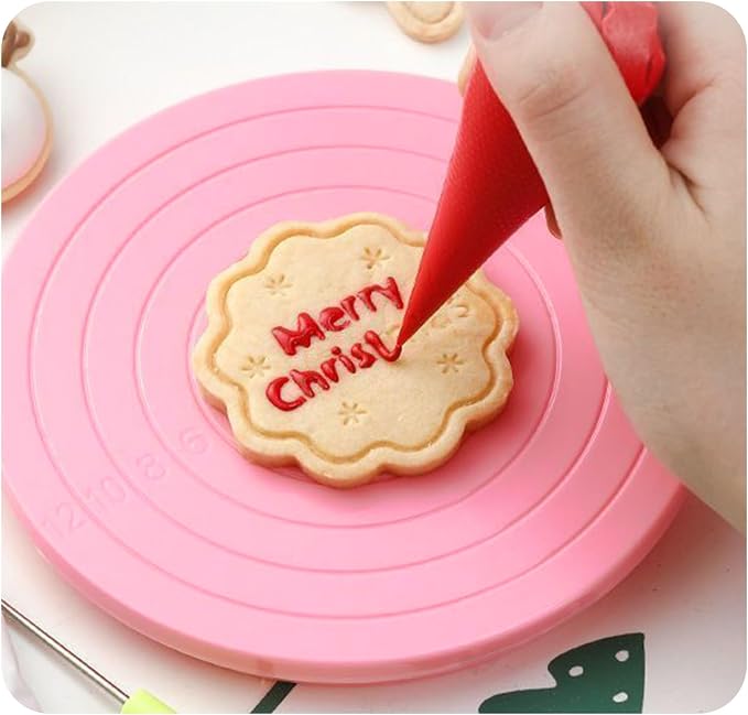 2PCS Cake Decorating Turntable 5.5inch Revolving Stand, Plastic Round Rotating Cookie Swivel for Home Kitchen Baking Tools Accessories Supplies Cupcake Pastry, Pink