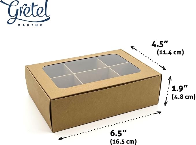 Treat Boxes - 20 ct 6.5 x 4.5 x 2 in Bakery Boxes with Windows and Dividers for Candy, Cookies, Cupcakes, or Bakery Desserts - Chocolate, Treats, and Baked Goods Packaging for Gifting