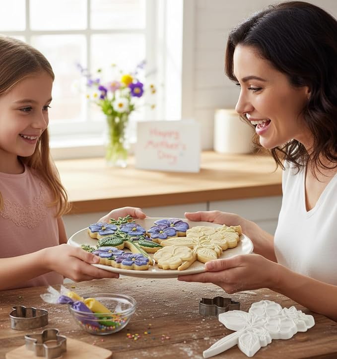 Birth Flower Cookie Cutter September Aster 3D Embosser Stamp with Detailed Petal Texture - Birth Month Flower Fondant Biscuit Baking Tools - Personalized Birthday Mom Gift Party Decorating 6"