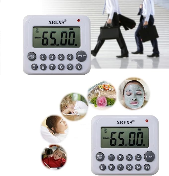 XREXS Digital Kitchen Timer Magnetic Countdown Up Cooking Timer Clock with Magnet Back and Clip, Loud Alarm, Large Display Minutes and Seconds Directly Input-White (2 Pcs, Battery Included) PS-367