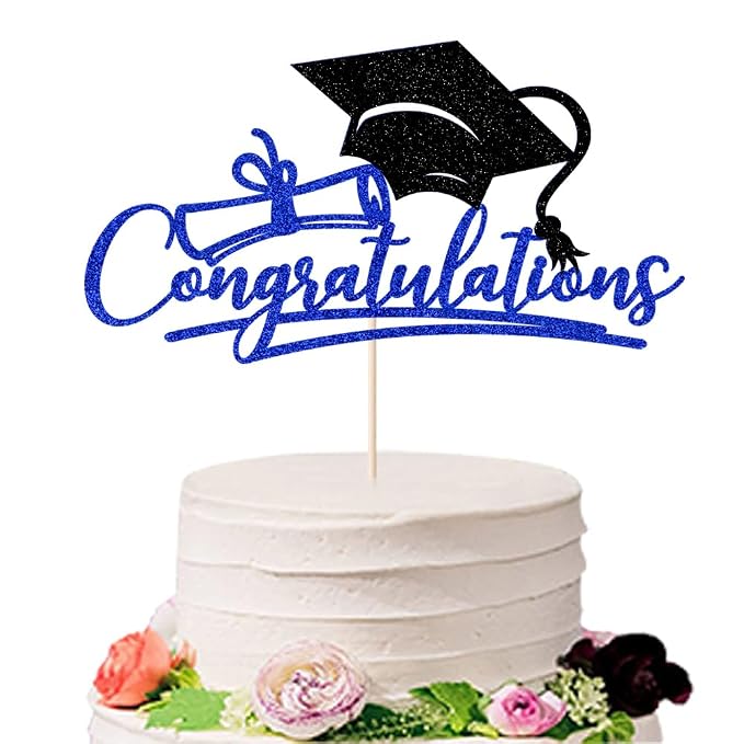 Congratulations 2026 Graduation Cake Topper,Congrats Grad Cake Decor - 2026 High School/College/Senior Graduation Party Decorations Supplies (Navy blue and black)