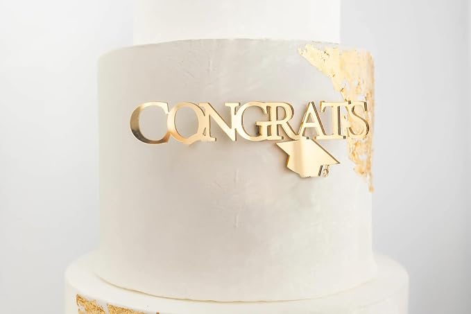 Acrylic Gold Congrats Cake Topper,Graduation Cake Topper,Grad Cap Cake Décor for Congrats Cake Toppers Congrats Grad Party Cake Decoration