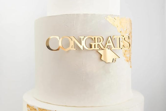 Acrylic Gold Congrats Cake Topper,Graduation Cake Topper,Grad Cap Cake Décor for Congrats Cake Toppers Congrats Grad Party Cake Decoration