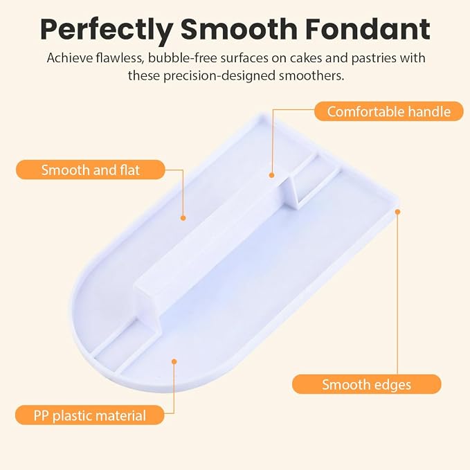 2Pcs White Plastic Fondant Smoother Tool Set Icing Scraper with Handle for Cake Decorating and Surface Smoothing