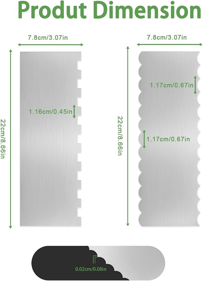 2PCS Stainless Steel Cake Scraper Set, Metal Cake Scraper with Dual Edge Designs, Cake Smoother for Icing & Cake Frosting Smoother, Icing Smoother Baking Tools for Cake Decorating