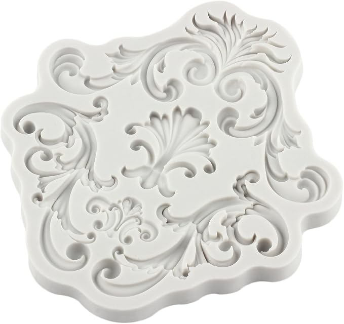 Baroque Fondant Silicone Molds Relief Flower Lace Chocolate Mold Scroll Lace Clay Mold Filigree Mold 3D Sculpted For Sugar Cake Decorating Cupcake Topper Gum Paste Candy Polymer Clay