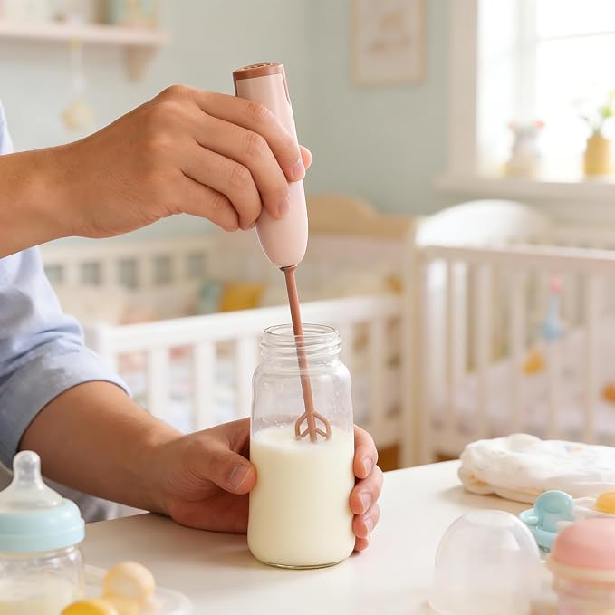1 Set Baby Milk Powder Mixer Handheld Drink Stirrer, Light Brown Detachable Battery Operated, Newborn Nutrition Protein Coffee Kitchen Blending