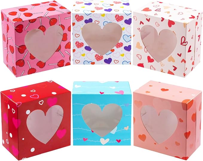 JOYIN 24 Pcs Valentine’s Day Bakery Treat Boxes, Valentines Cupcake Boxes, Cookie Boxes with Window for Holiday Pastries, Doughnut, Cookie, Cupcakes, Brownies, Truffles Gift Giving