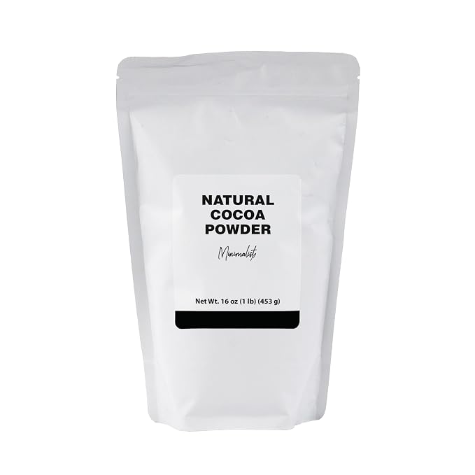 Minimalist Natural Cocoa Powder with 10-12% Cocoa Butter, Perfect for Baking and Hot Chocolate, Packaged for Convenience in a Resealable Bag (1 Pound)