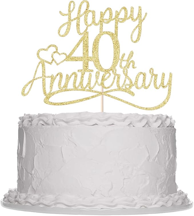 Sleyberoy Glitter Happy 40th Anniversary Cake Toppers -Wedding Anniversary Party Decorations,40th Wedding Anniversary, Company Anniversary Party, Birthday Party Decorations (40 Gold)