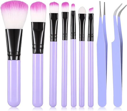 9 Pieces Food Safe Paint Brushes, Pastry Brush for Baking Candy Cookie Decoration Brush with Straight Tweezers Stainless Steel Elbow for Fondant Baking DIY Cakes Sugar(Purple Color)