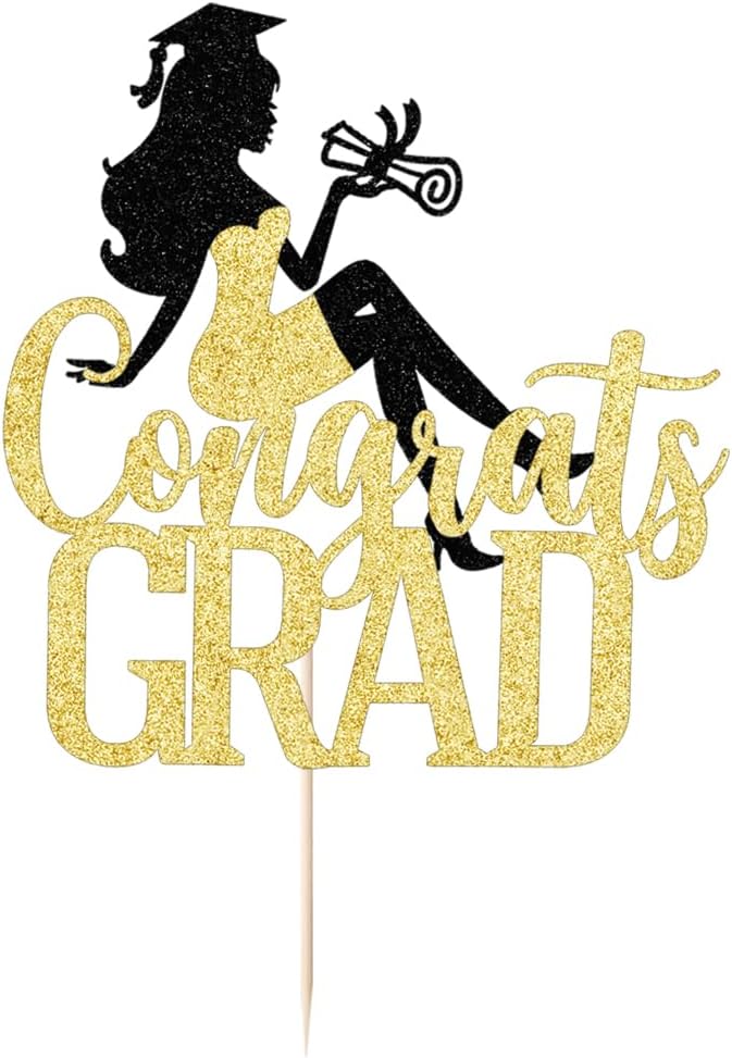 Congrats Grad Cake Topper,2026 Girl Graduation Cake Topper, Congrats Grad Decorations,2026 High School/College/Senior Graduation Party Decorations Supplies (Black gold)