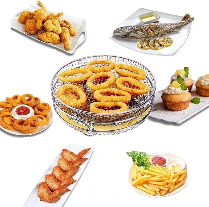 3 layer Square Air Fryer Rack, Stainless Steel Dehydrator, Air Stainless Steel Dehydrator Grill Enhanced Airflow Design Air Fryer Rack for Chicken Wings Vegetables Dual Cakes (Circle Set)