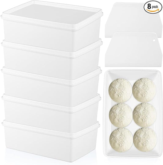 6-pack Dough Pizza Proofing Box Set-4.5l White Food Storage Containers with Lids + 2 Large Plastic Dough Scrapers-food Prep Set