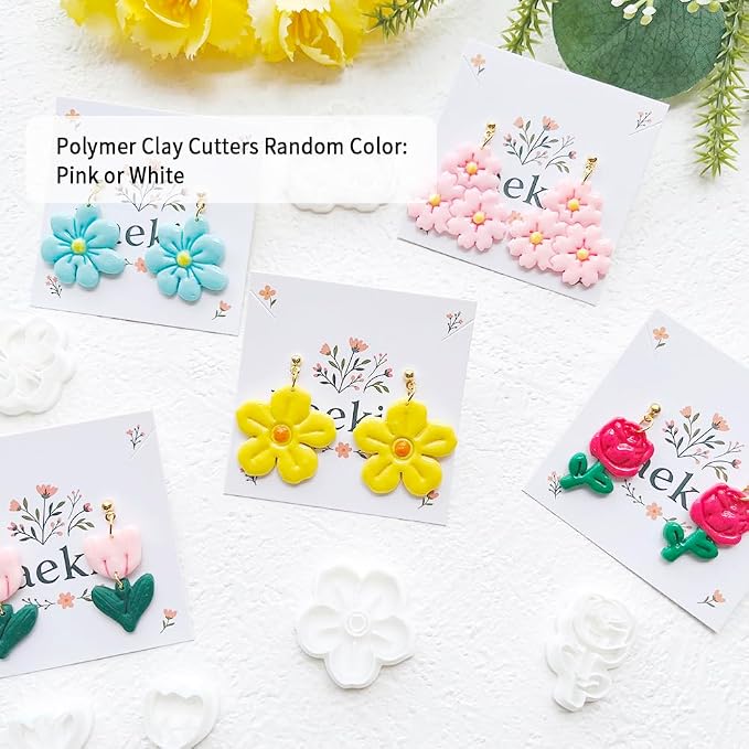 Flower Polymer Clay Cutters Set - 12pcs Rose, Tulip, Daisy, Leaves & Sakura Shapes for DIY Earring Jewelry Making, Soft Clay Crafts, Scrapbooking & Spring Party Favors