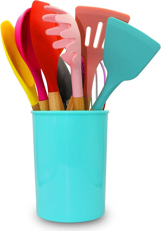 Cheer Collection 12 Piece Silicone Spatula Set with Wooden Handles - Non-Stick Silicone Utensils for Cooking, Multicolor