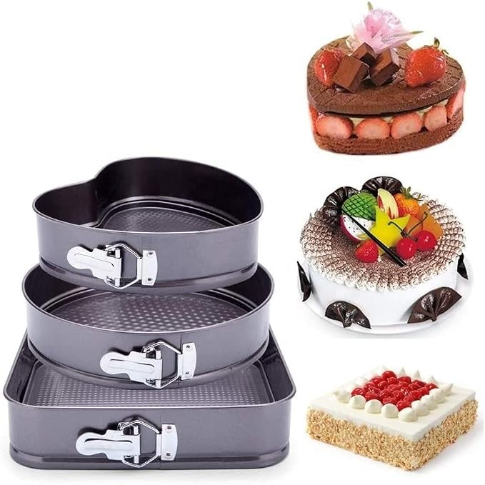 KitchenTools8''LeakproofSpringformHeartCake Pans 9"Nonstick Round cheesecake Pans10“Square Cake Mould Equipped with a detachable bottom for quick release Square RoundHeartShapedCakePans Suit