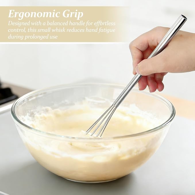 Stainless Steel Mini Whisk Set of 2 Long Handle Skinny Wire Whisk Kitchen Tool for Cooking Whisking Blending Beating Stirring Egg Sauce Coffee Prep Durable Compact Small Egg Beater