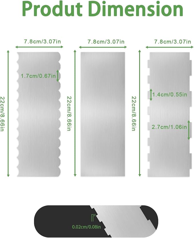 3PCS Stainless Steel Cake Scraper Set, Icing Scraper & Icing Smoother for Cake Decorating, Frosting Scraper Tools, Alisador de Pasteles for Buttercream & Baking