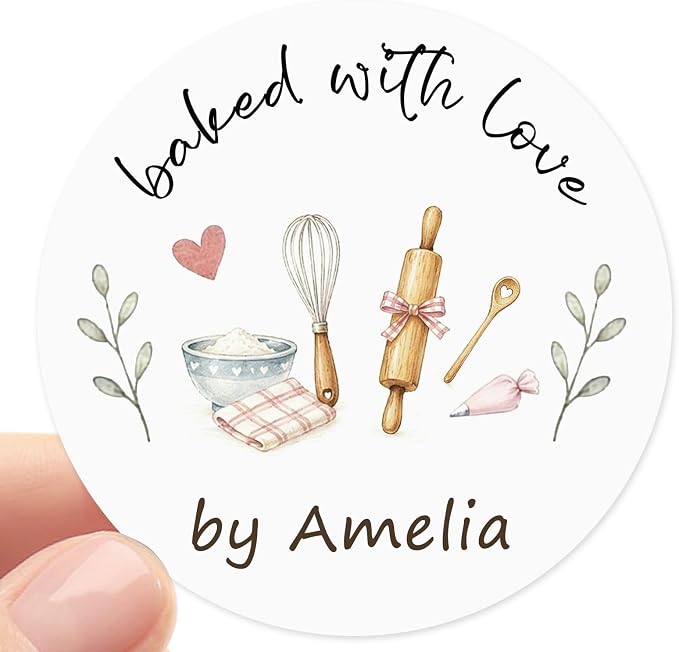120 x Baked with Love Write On Bakery Stickers for Cookie Bags, Sourdough Bread, Jam Jars & Homemade Gifts, Writable Baking Labels for Home Bakers, Farmers Market & Small Business Packaging 2''