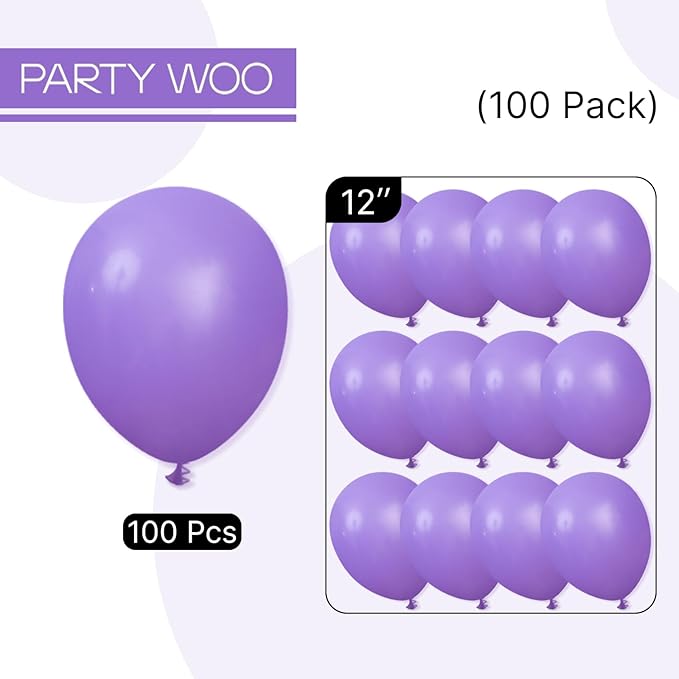 PartyWoo Purple Balloons 100pcs 12 Inch Purple Latex Balloons for Birthday Baby Shower Anniversary Engagement Wedding Princess Bachelorette Bridal Shower Butterfly Party Decorations Purple-Y15