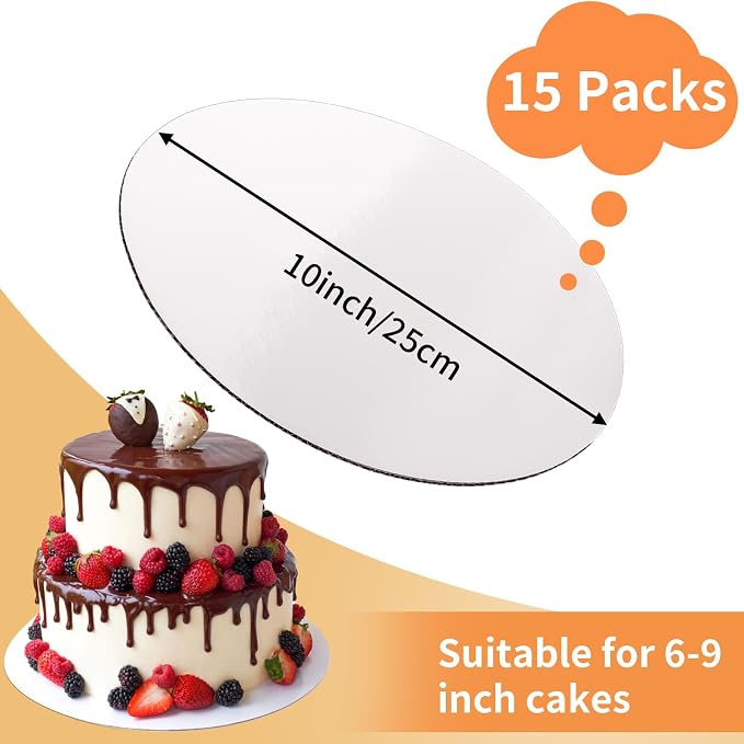 WINKIO 15PCS Cake Boards 10 inch round， White Cake Board Rounds，White Cake Circles Rounds Base Food-Grade Cardboard Cake Plate for displaying cakes