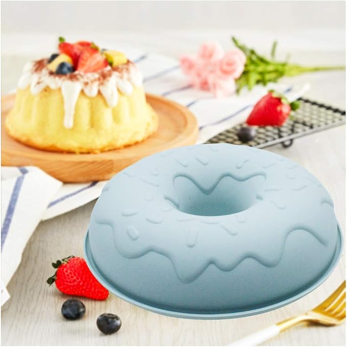 8 Inch Round Silicone Cake Mould - 2PCS Large Doughnut Mold，French Dessert Chiffon Cake Tube Pan, Non-Stick Mousse Bread Savarin Cake Baking Tray