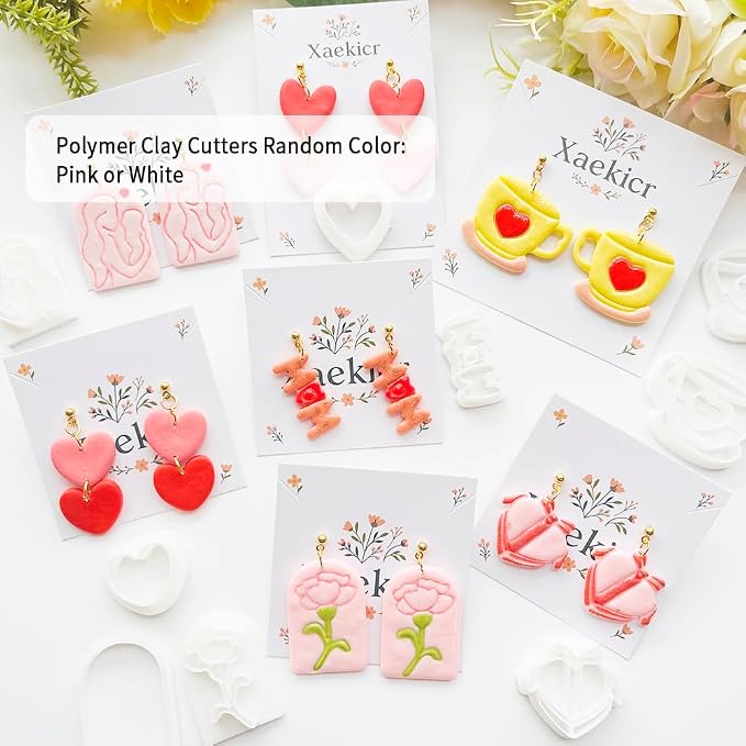 Mother’s Day Polymer Clay Cutters & Stamps Set - 12pcs Sharp & Durable Tea Cup, Cake, Heart, MOM & Silhouette Shapes for DIY Earring Jewelry Making, Soft Clay Crafts & Holiday Supplies