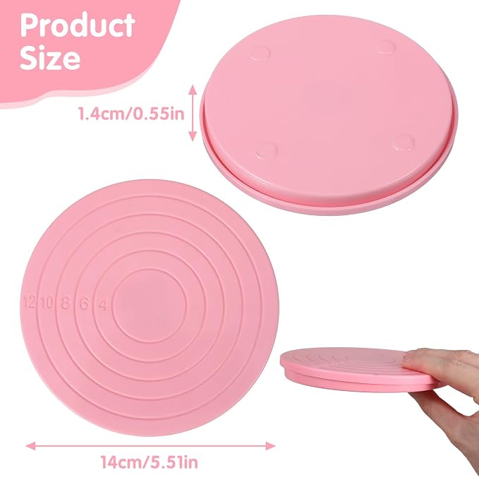 Cake Decorating Turntable,5.5 In Cake Turn Table, Rotating Cakes Stand, Rotatings Cakes Stands for Cookies and Cupcakes, Baking Tool Accessories, Pink