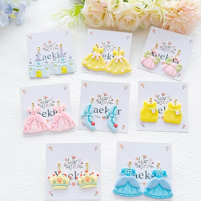 12-Piece Fashion & Castle Theme Clay Cutters Set - Princess Dress, Crown, Shoe & Castle Shape Craft Stencils for DIY Modeling Compound, Polymer Clay Art, and Earring Making Supplies