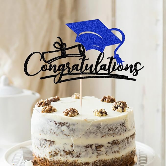 Congratulations 2026 Graduation Cake Topper,Congrats Grad Cake Decor - 2026 High School/College/Senior Graduation Party Decorations Supplies (Black and blue)