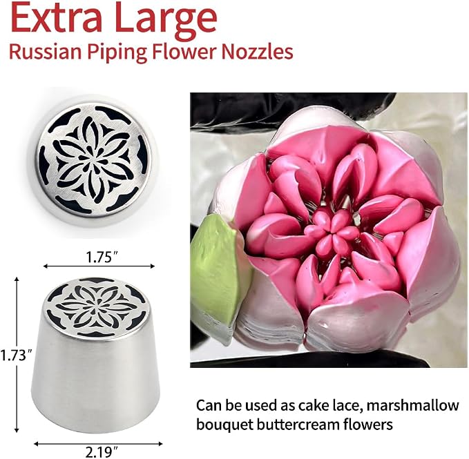 6Pack Extra Large Flower Russian Piping Tips Set, Stainless Steel Rose Tulip Icing Tips For Cake Decorating, Floral Piping Tips Flower Bouquet For Cookies Desserts Baking Tool(XXL,6E)