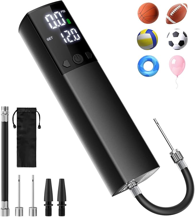 Electric Ball Pump,Smart Air Pump Portable Fast Ball Inflation with Accurate Pressure Gauge and Digital LCD Display for Basketball Football Soccer Volleyball Swimming Ring Balloon(2 Pin and 1 Spout)